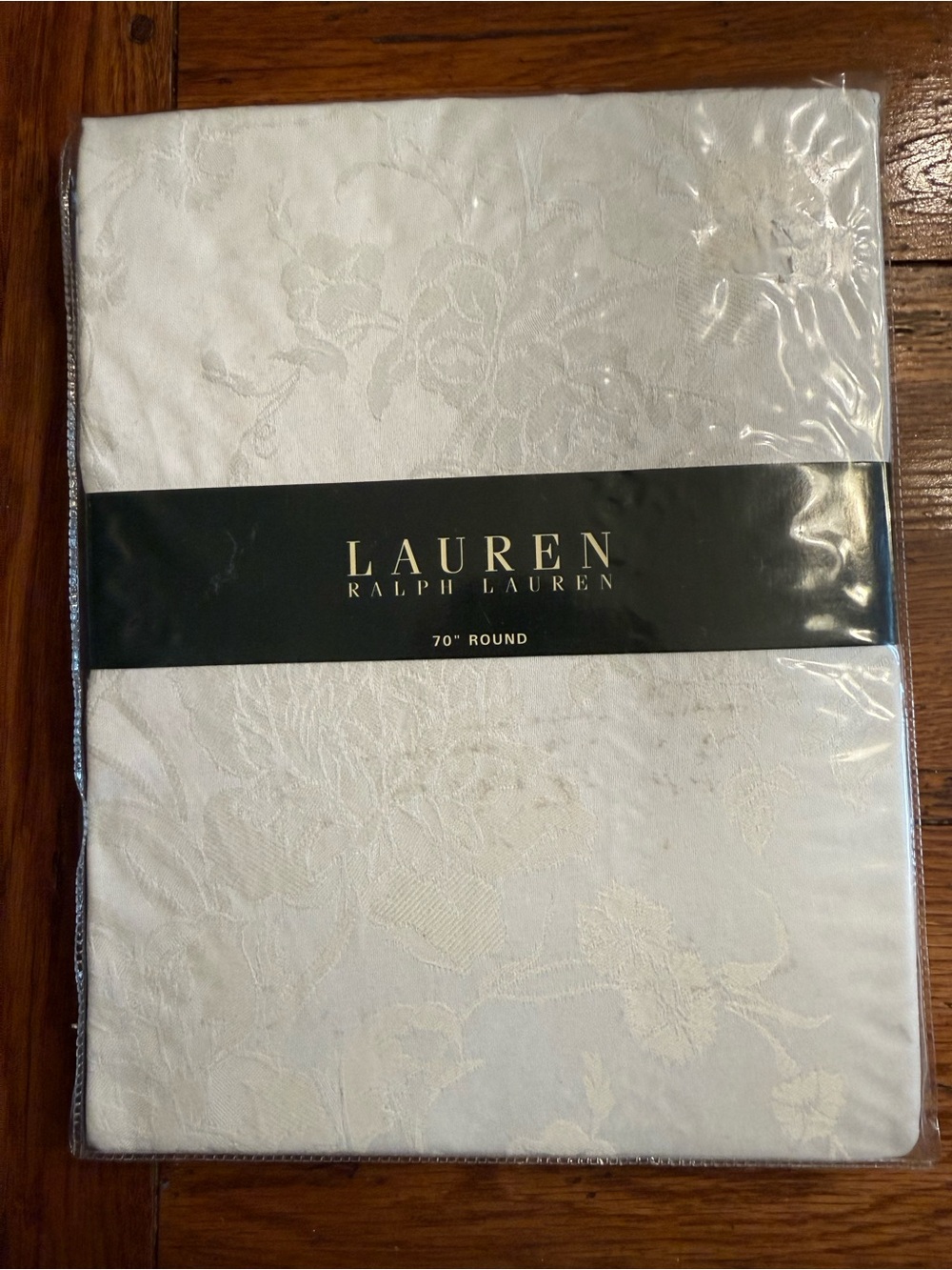 Ralph Lauren White Damask Round Tablecloth with Black Label